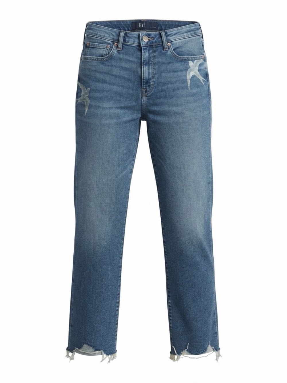 GAP Medium Blue Straight-Leg Jeans with Bird Embroidery
